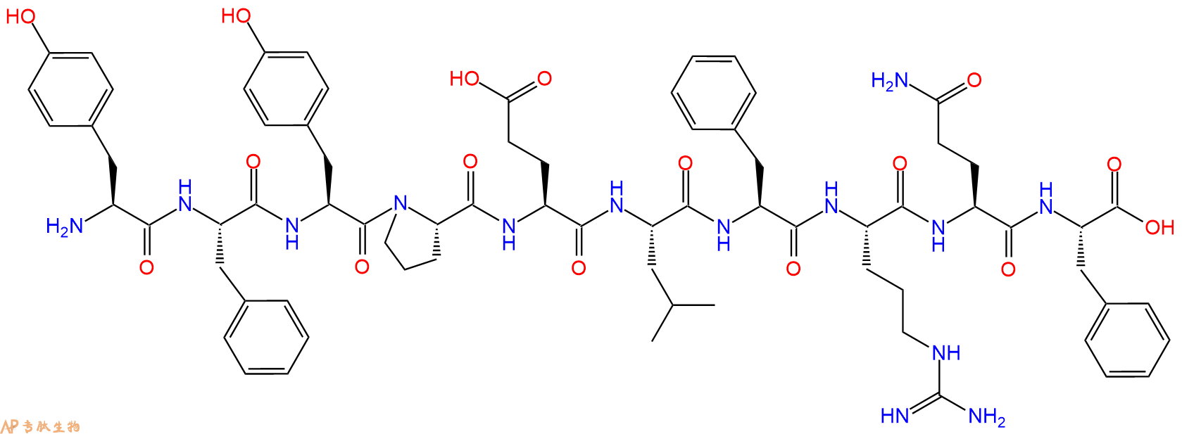 专肽生物产品H2N-Tyr-Phe-Tyr-Pro-Glu-Leu-Phe-Arg-Gln-Phe-OH