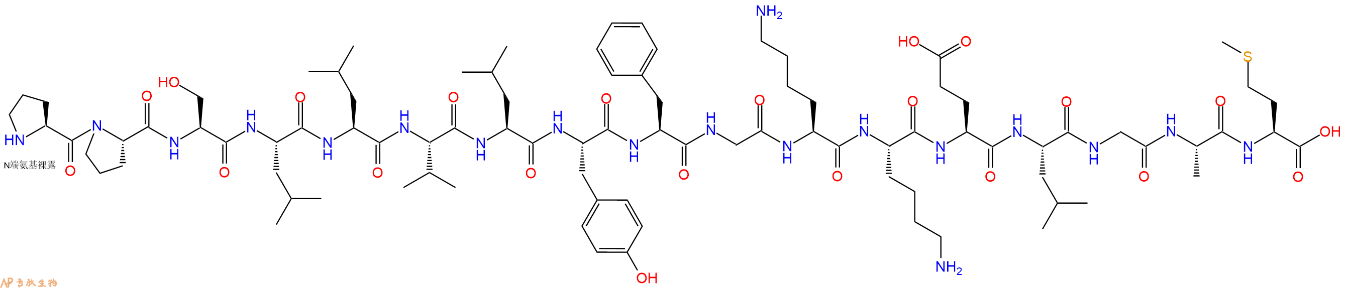 专肽生物产品H2N-Pro-Pro-Ser-Leu-Leu-Val-Leu-Tyr-Phe-Gly-Lys-Lys-Glu-Leu-Gly-Ala-Met-OH
