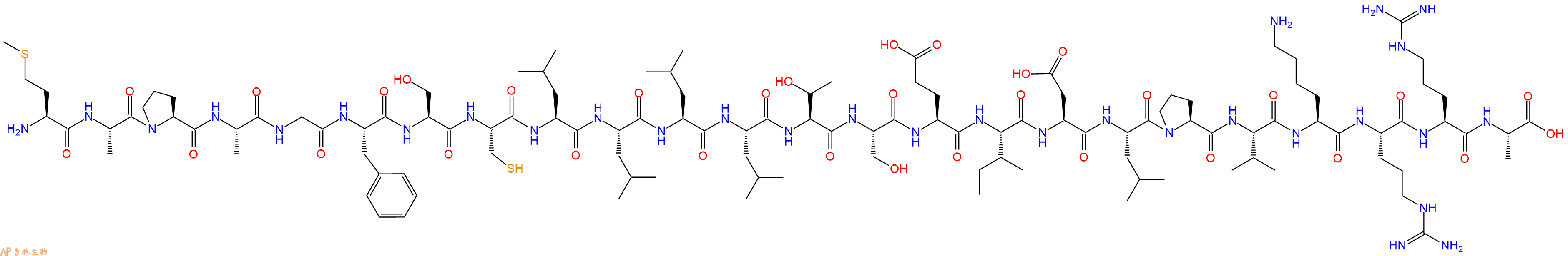 专肽生物产品H2N-Met-Ala-Pro-Ala-Gly-Phe-Ser-Cys-Leu-Leu-Leu-Leu-Thr-Ser-Glu-Ile-Asp-Leu-Pro-Val-Lys-Arg-Arg-Ala-OH