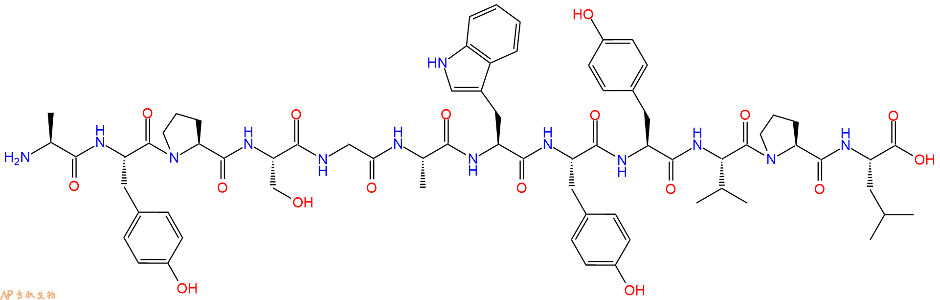 专肽生物产品H2N-Ala-Tyr-Pro-Ser-Gly-Ala-Trp-Tyr-Tyr-Val-Pro-Leu-OH