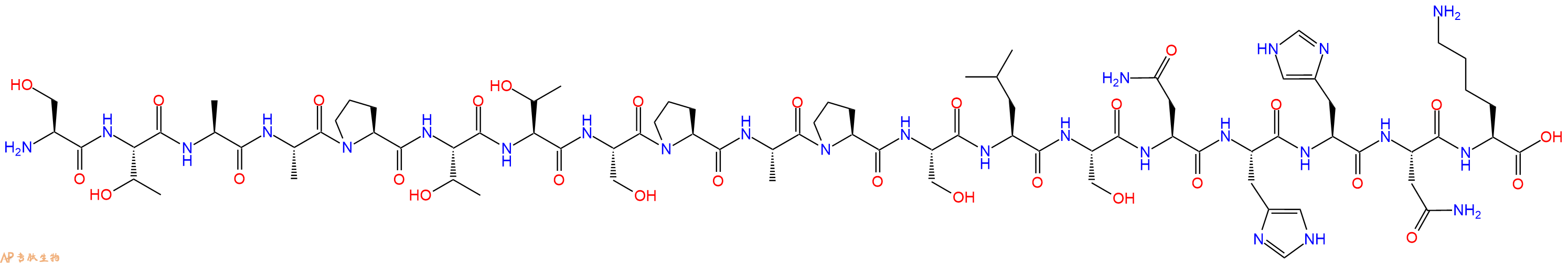专肽生物产品H2N-Ser-Thr-Ala-Ala-Pro-Thr-Thr-Ser-Pro-Ala-Pro-Ser-Leu-Ser-Asn-His-His-Asn-Lys-OH