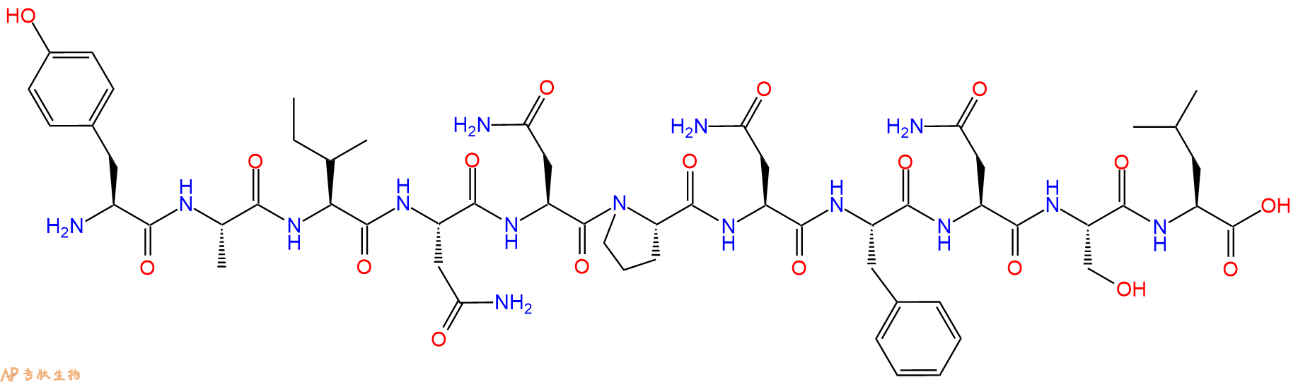 专肽生物产品H2N-Tyr-Ala-Ile-Asn-Asn-Pro-Asn-Phe-Asn-Ser-Leu-OH