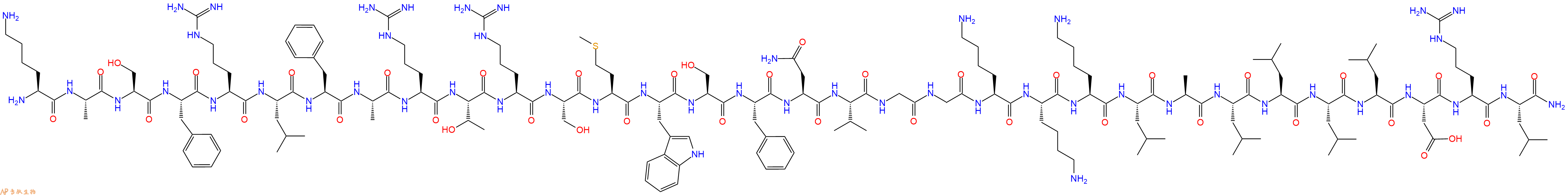 专肽生物产品H2N-Lys-Ala-Ser-Phe-Arg-Leu-Phe-Ala-Arg-Thr-Arg-Ser-Met-Trp-Ser-Phe-Asn-Val-Gly-Gly-Lys-Lys-Lys-Leu-Ala-Leu-Leu-Leu-Leu-Asp-Arg-Leu-CONH2