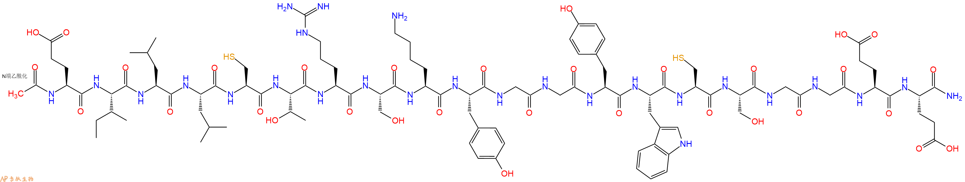 专肽生物产品Ac-Glu-Ile-Leu-Leu-Cys-Thr-Arg-Ser-Lys-Tyr-Gly-Gly-Tyr-Trp-Cys-Ser-Gly-Gly-Glu-Glu-CONH2