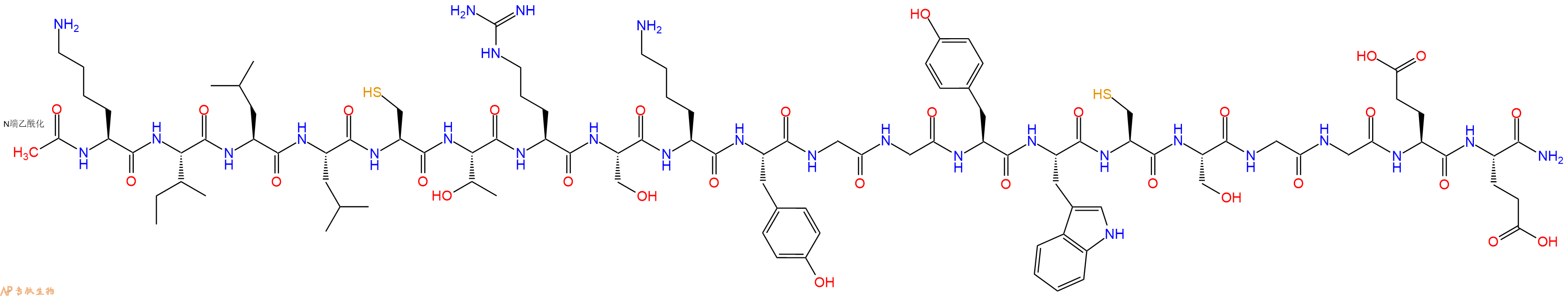 专肽生物产品Ac-Lys-Ile-Leu-Leu-Cys-Thr-Arg-Ser-Lys-Tyr-Gly-Gly-Tyr-Trp-Cys-Ser-Gly-Gly-Glu-Glu-CONH2