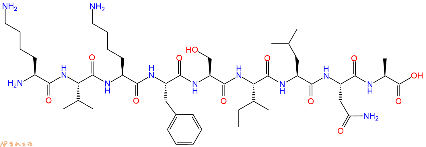 专肽生物产品H2N-Lys-Val-Lys-Phe-Ser-Ile-Leu-Asn-Ala-OH