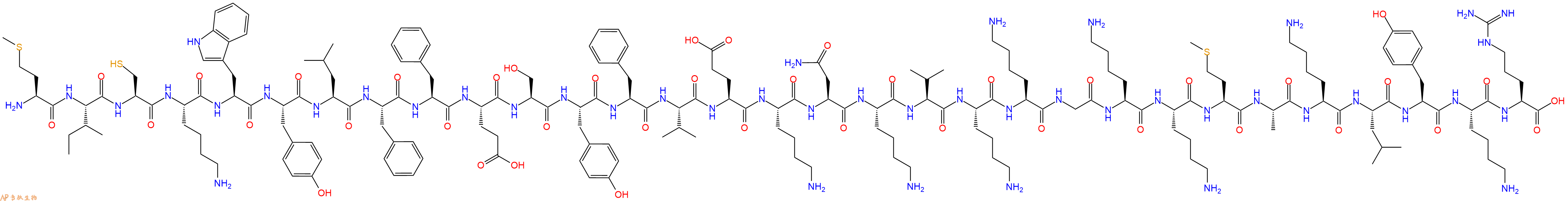 专肽生物产品H2N-Met-Ile-Cys-Lys-Trp-Tyr-Leu-Phe-Phe-Glu-Ser-Tyr-Phe-Val-Glu-Lys-Asn-Lys-Val-Lys-Lys-Gly-Lys-Lys-Met-Ala-Lys-Leu-Tyr-Lys-Arg-OH