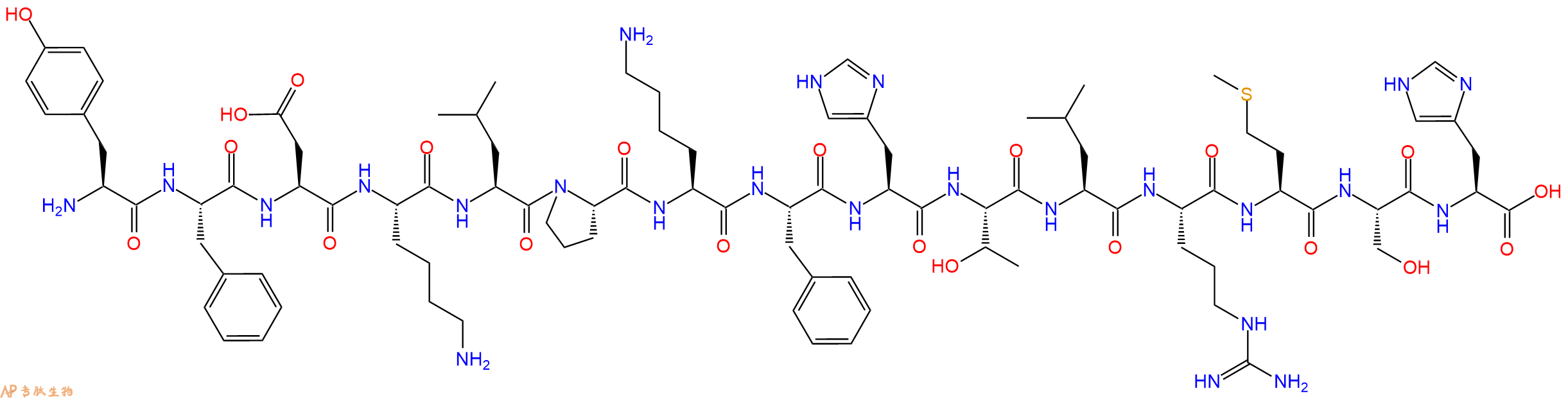 专肽生物产品H2N-Tyr-Phe-Asp-Lys-Leu-Pro-Lys-Phe-His-Thr-Leu-Arg-Met-Ser-His-OH
