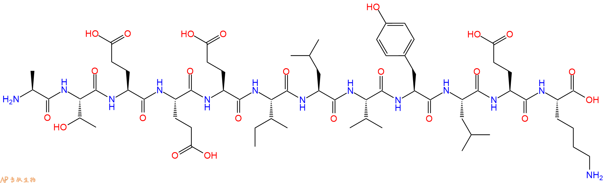 专肽生物产品H2N-Ala-Thr-Glu-Glu-Glu-Ile-Leu-Val-Tyr-Leu-Glu-Lys-OH