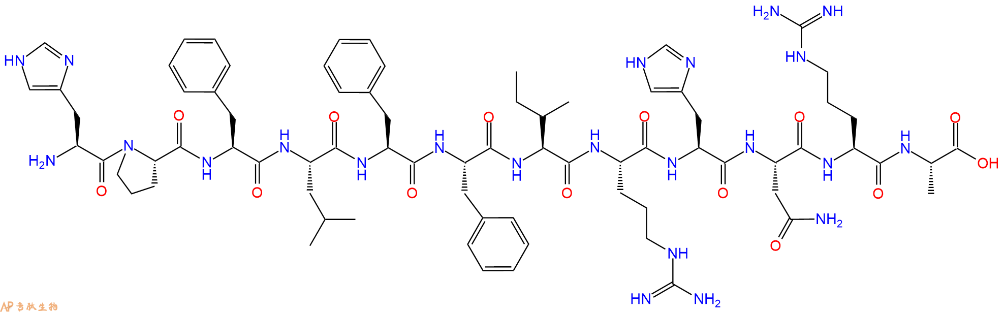 专肽生物产品H2N-His-Pro-Phe-Leu-Phe-Phe-Ile-Arg-His-Asn-Arg-Ala-OH