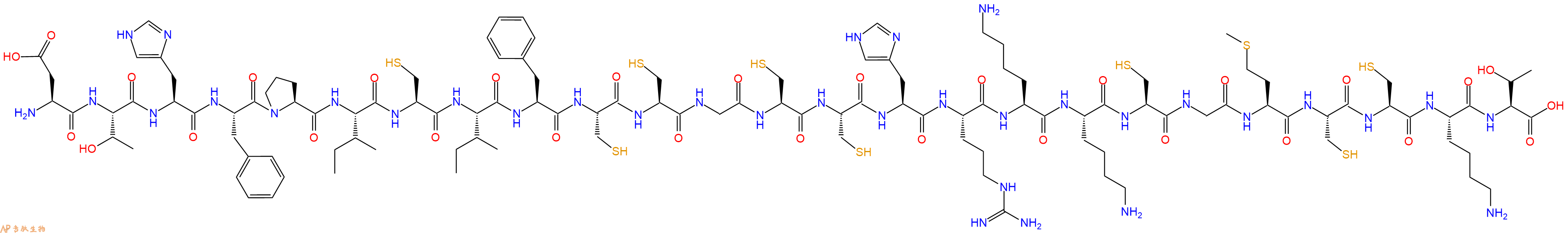 专肽生物产品H2N-Asp-Thr-His-Phe-Pro-Ile-Cys-Ile-Phe-Cys-Cys-Gly-Cys-Cys-His-Arg-Lys-Lys-Cys-Gly-Met-Cys-Cys-Lys-Thr-OH