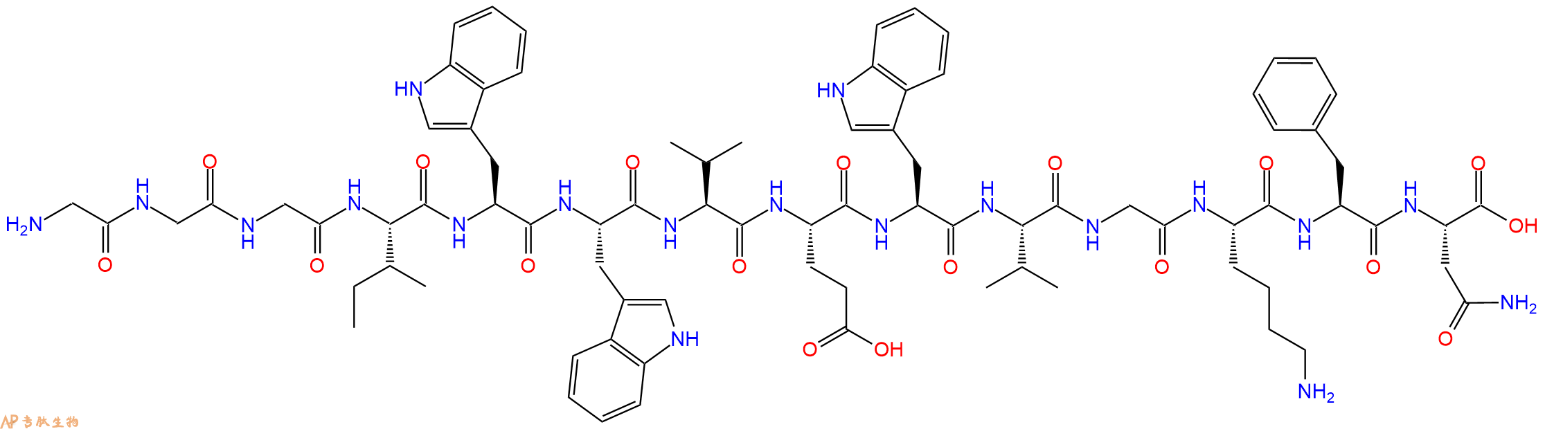 专肽生物产品H2N-Gly-Gly-Gly-Ile-Trp-Trp-Val-Glu-Trp-Val-Gly-Lys-Phe-Asn-OH