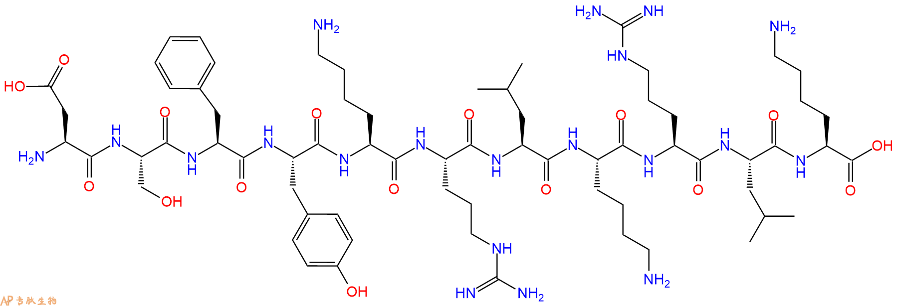 专肽生物产品H2N-Asp-Ser-Phe-Tyr-Lys-Arg-Leu-Lys-Arg-Leu-Lys-OH