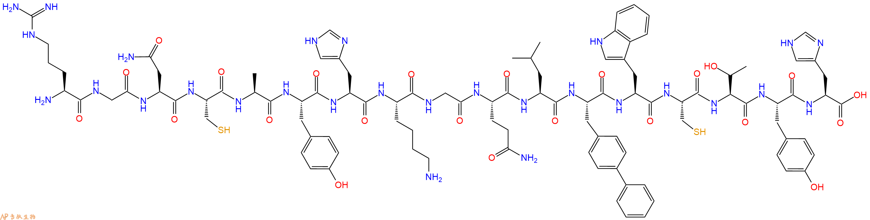 专肽生物产品H2N-Arg-Gly-Asn-Cys-Ala-Tyr-His-Lys-Gly-Gln-Leu-Bip-Trp-Cys-Thr-Tyr-His-OH