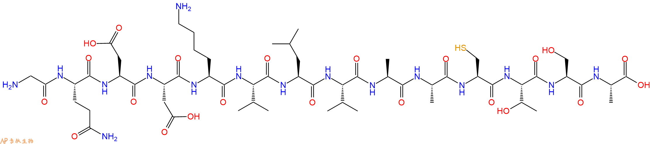 专肽生物产品H2N-Gly-Gln-Asp-Asp-Lys-Val-Leu-Val-Ala-Ala-Cys-Thr-Ser-Ala-OH