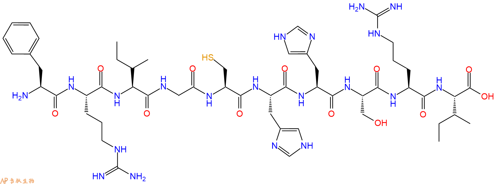 专肽生物产品H2N-Phe-Arg-Ile-Gly-Cys-His-His-Ser-Arg-Ile-OH