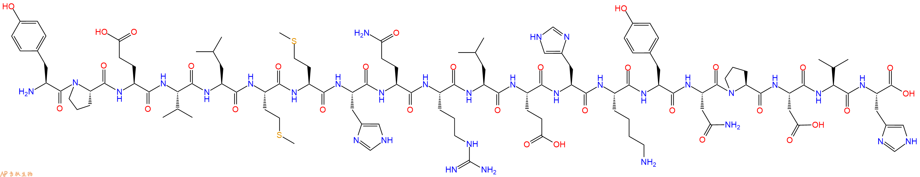 专肽生物产品H2N-Tyr-Pro-Glu-Val-Leu-Met-Met-His-Gln-Arg-Leu-Glu-His-Lys-Tyr-Asn-Pro-Asp-Val-His-OH