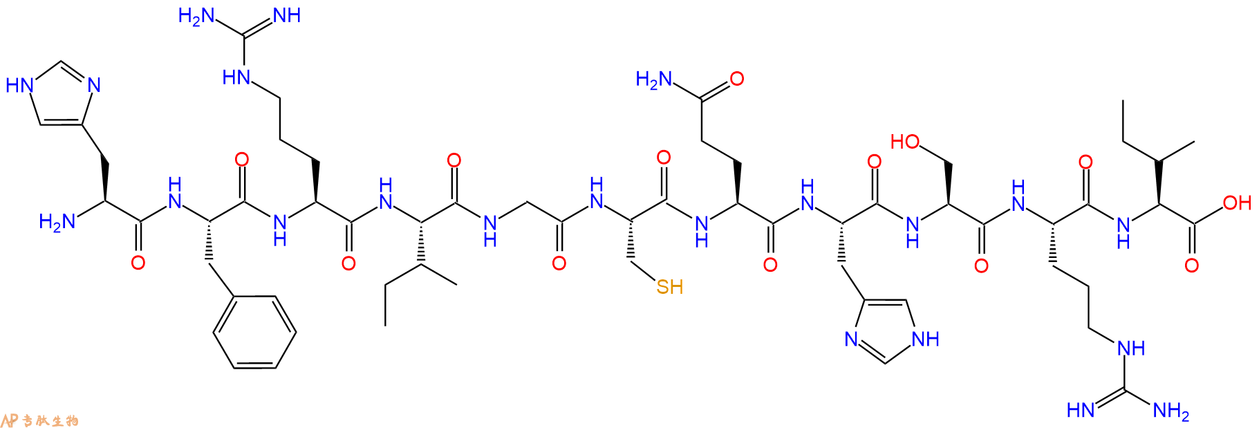 专肽生物产品H2N-His-Phe-Arg-Ile-Gly-Cys-Gln-His-Ser-Arg-Ile-OH