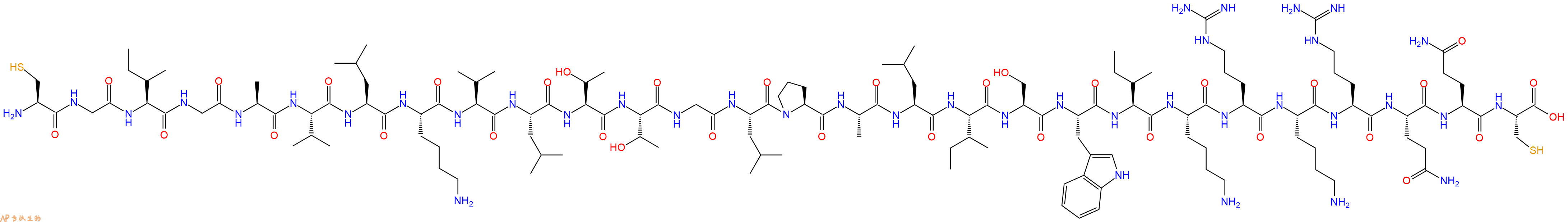 专肽生物产品H2N-Cys-Gly-Ile-Gly-Ala-Val-Leu-Lys-Val-Leu-Thr-Thr-Gly-Leu-Pro-Ala-Leu-Ile-Ser-Trp-Ile-Lys-Arg-Lys-Arg-Gln-Gln-Cys-OH