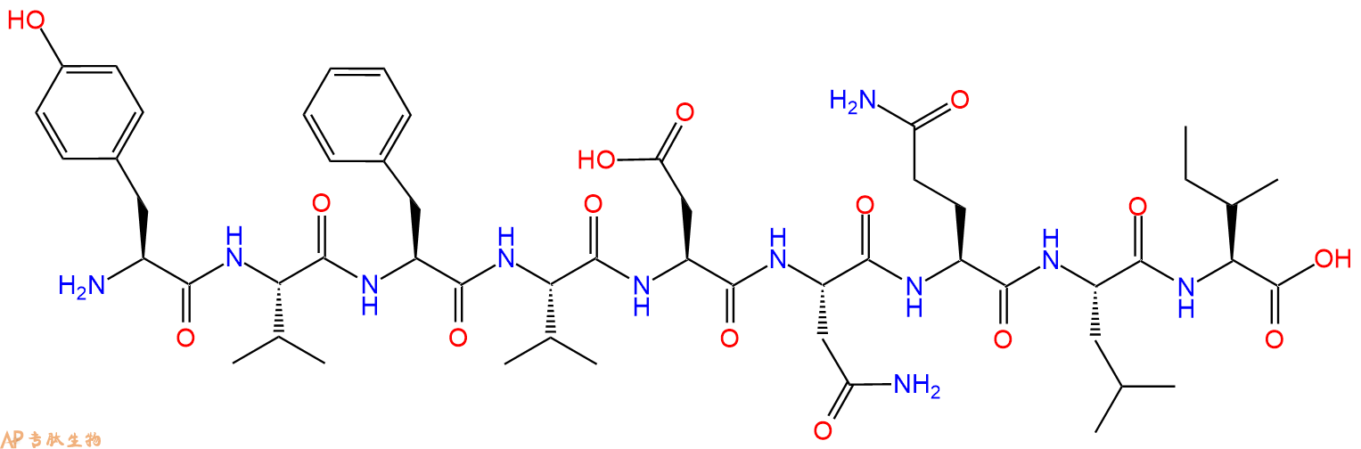 专肽生物产品H2N-Tyr-Val-Phe-Val-Asp-Asn-Gln-Leu-Ile-OH