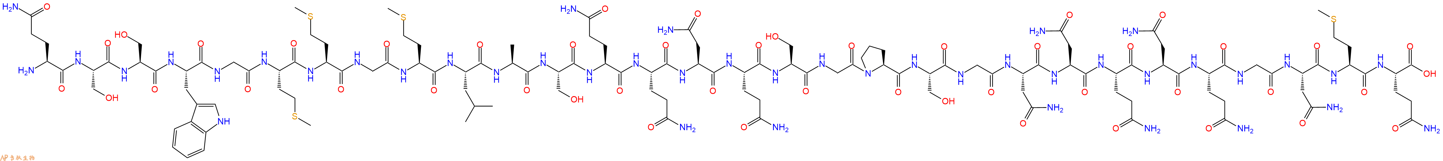 专肽生物产品H2N-Gln-Ser-Ser-Trp-Gly-Met-Met-Gly-Met-Leu-Ala-Ser-Gln-Gln-Asn-Gln-Ser-Gly-Pro-Ser-Gly-Asn-Asn-Gln-Asn-Gln-Gly-Asn-Met-Gln-OH