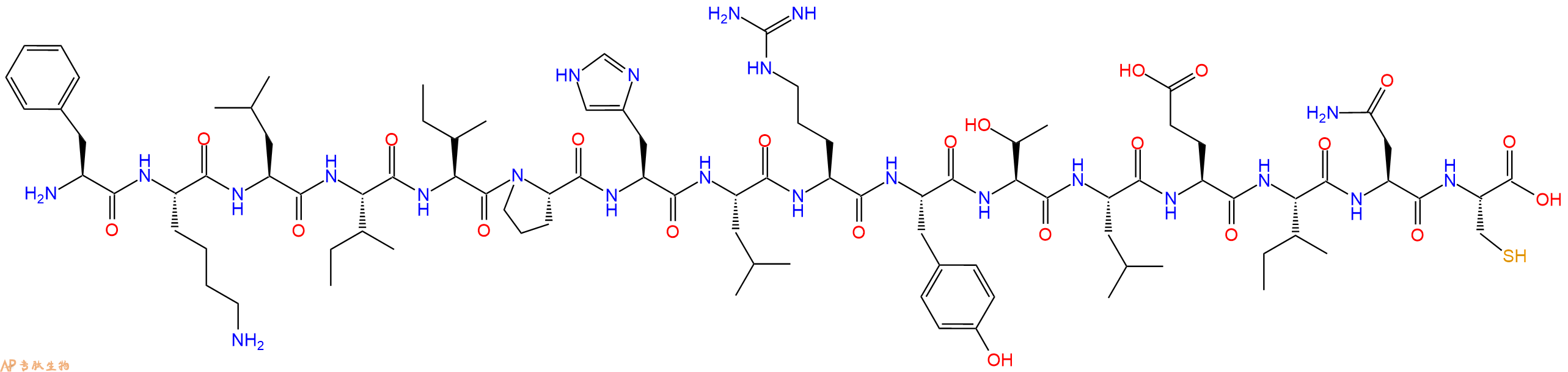 专肽生物产品H2N-Phe-Lys-Leu-Ile-Ile-Pro-His-Leu-Arg-Tyr-Thr-Leu-Glu-Ile-Asn-Cys-OH