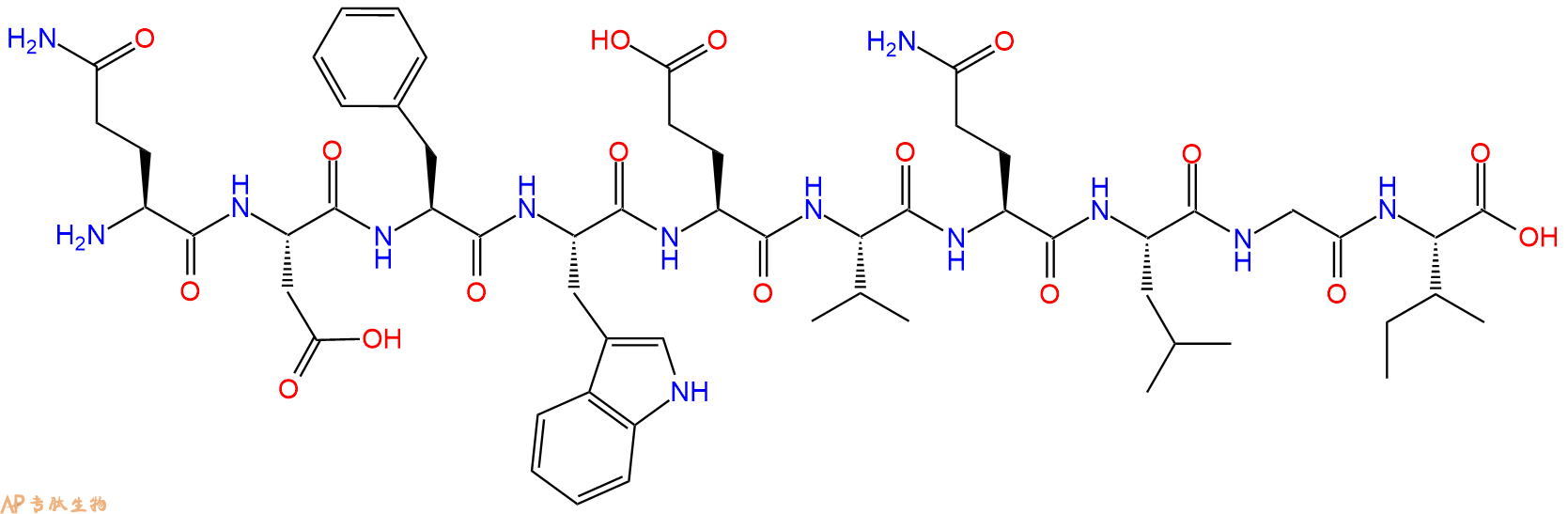 专肽生物产品H2N-Gln-Asp-Phe-Trp-Glu-Val-Gln-Leu-Gly-Ile-OH