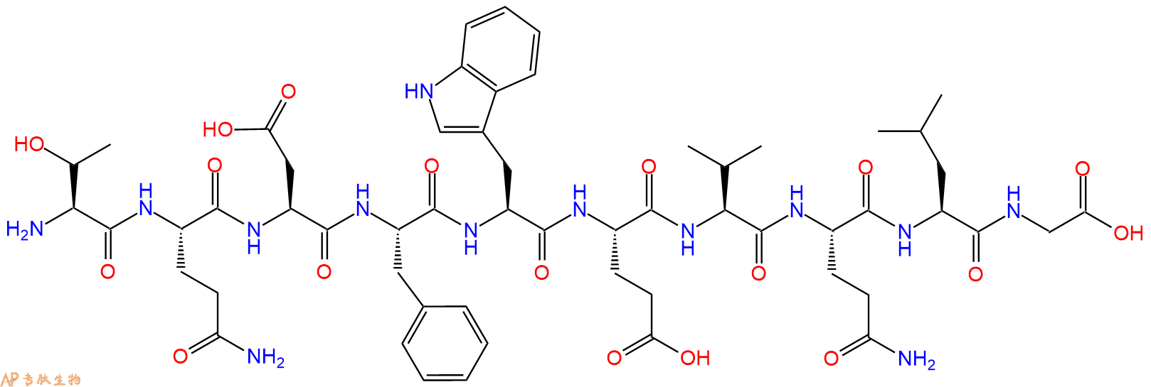 专肽生物产品H2N-Thr-Gln-Asp-Phe-Trp-Glu-Val-Gln-Leu-Gly-OH