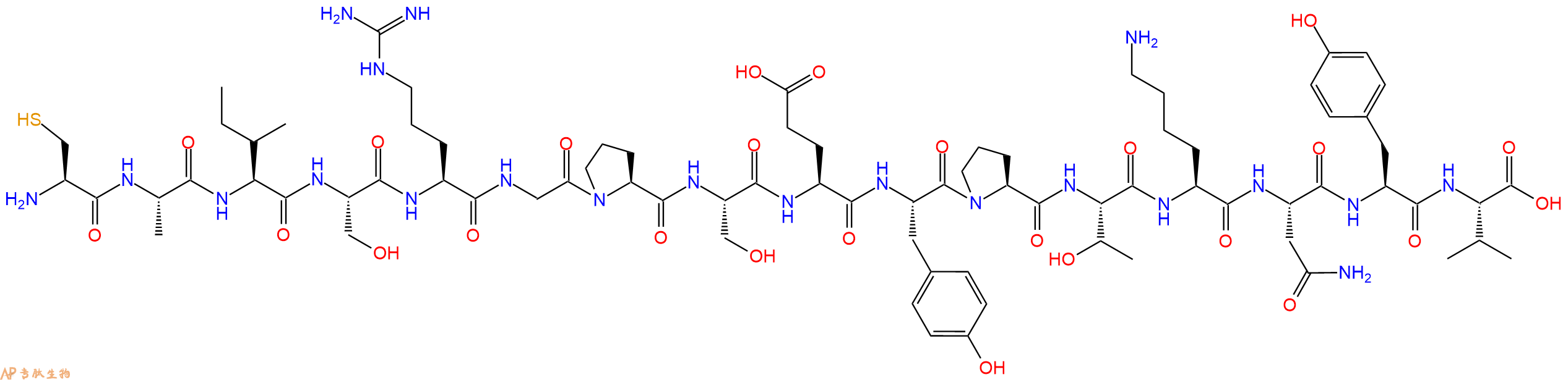 专肽生物产品H2N-Cys-Ala-Ile-Ser-Arg-Gly-Pro-Ser-Glu-Tyr-Pro-Thr-Lys-Asn-Tyr-Val-OH