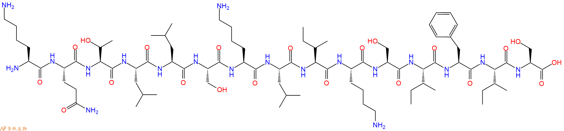 专肽生物产品H2N-Lys-Gln-Thr-Leu-Leu-Ser-Lys-Leu-Ile-Lys-Ser-Ile-Phe-Ile-Ser-OH