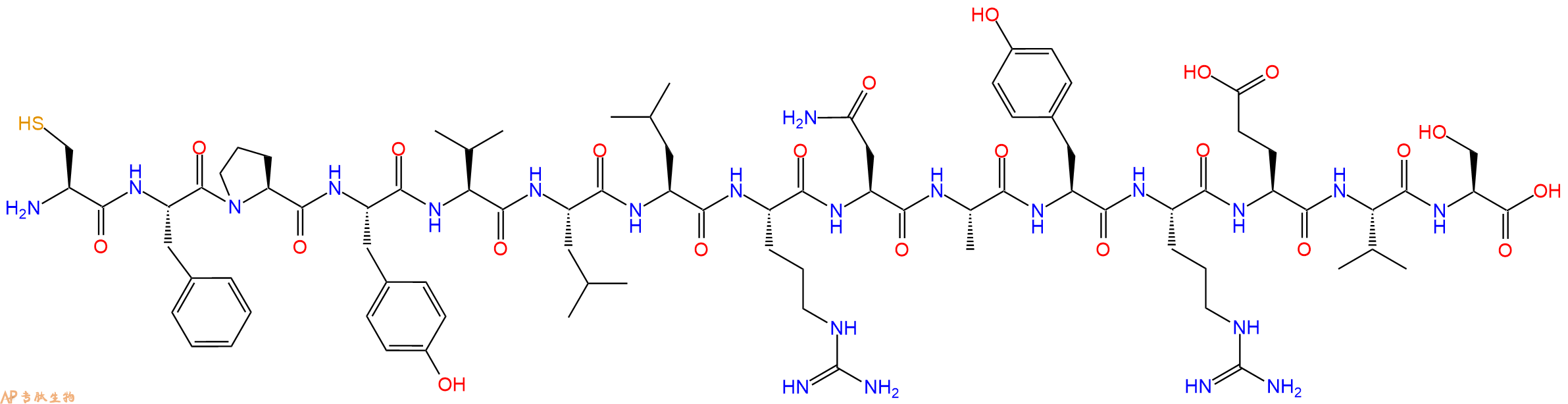 专肽生物产品H2N-Cys-Phe-Pro-Tyr-Val-Leu-Leu-Arg-Asn-Ala-Tyr-Arg-Glu-Val-Ser-OH