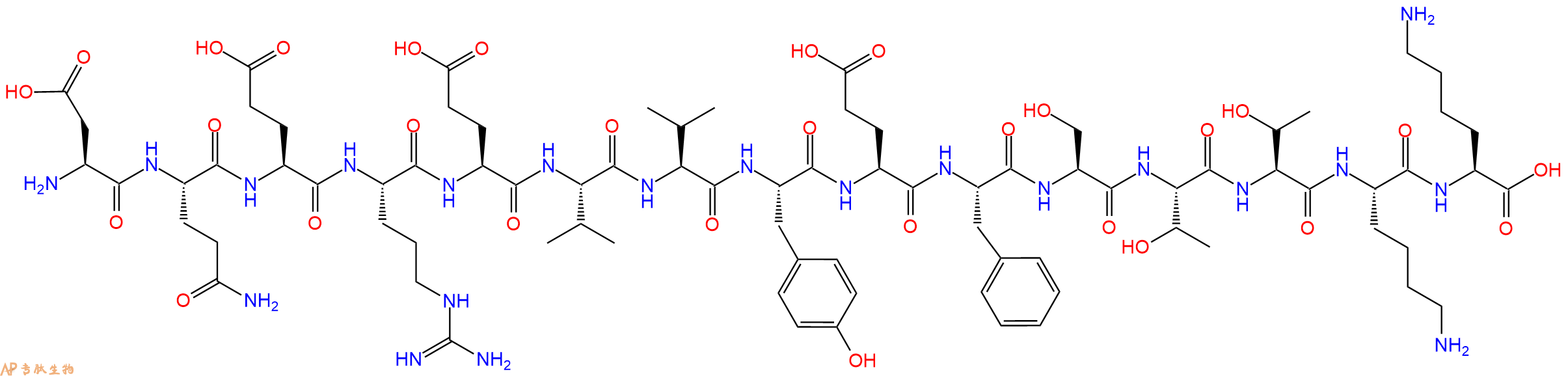 专肽生物产品H2N-Asp-Gln-Glu-Arg-Glu-Val-Val-Tyr-Glu-Phe-Ser-Thr-Thr-Lys-Lys-OH