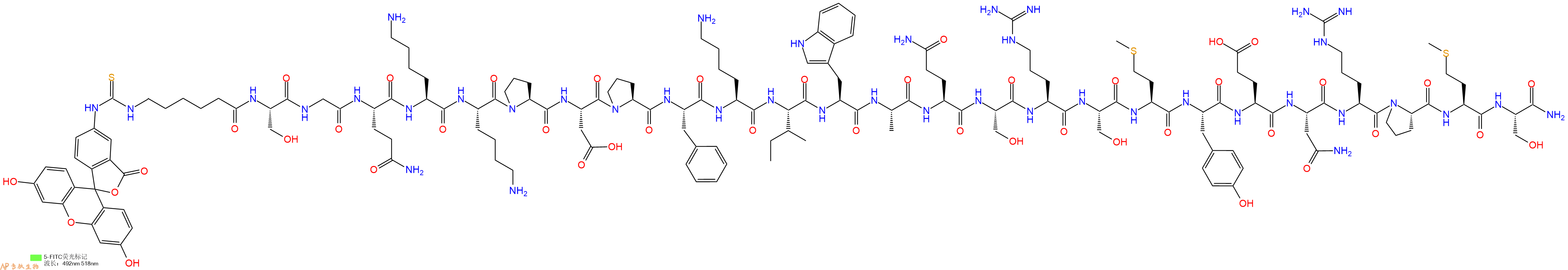 专肽生物产品5FITC-Ahx-Ser-Gly-Gln-Lys-Lys-Pro-Asp-Pro-Phe-Lys-Ile-Trp-Ala-Gln-Ser-Arg-Ser-Met-Tyr-Glu-Asn-Arg-Pro-Met-Ser-CONH2