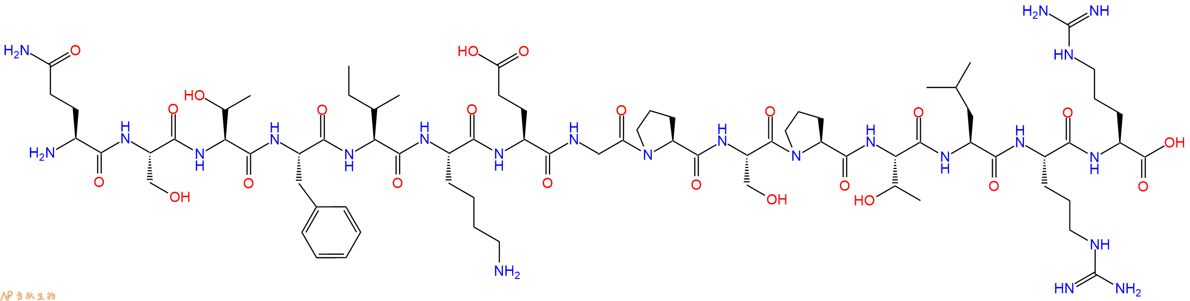专肽生物产品H2N-Gln-Ser-Thr-Phe-Ile-Lys-Glu-Gly-Pro-Ser-Pro-Thr-Leu-Arg-Arg-OH
