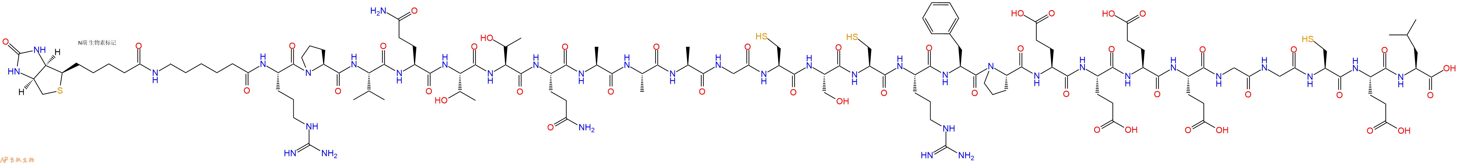 专肽生物产品Biotinyl-Ahx-Arg-Pro-Val-Gln-Thr-Thr-Gln-Ala-Ala-Ala-Gly-Cys-Ser-Cys-Arg-Phe-Pro-Glu-Glu-Glu-Glu-Gly-Gly-Cys-Glu-Leu-OH