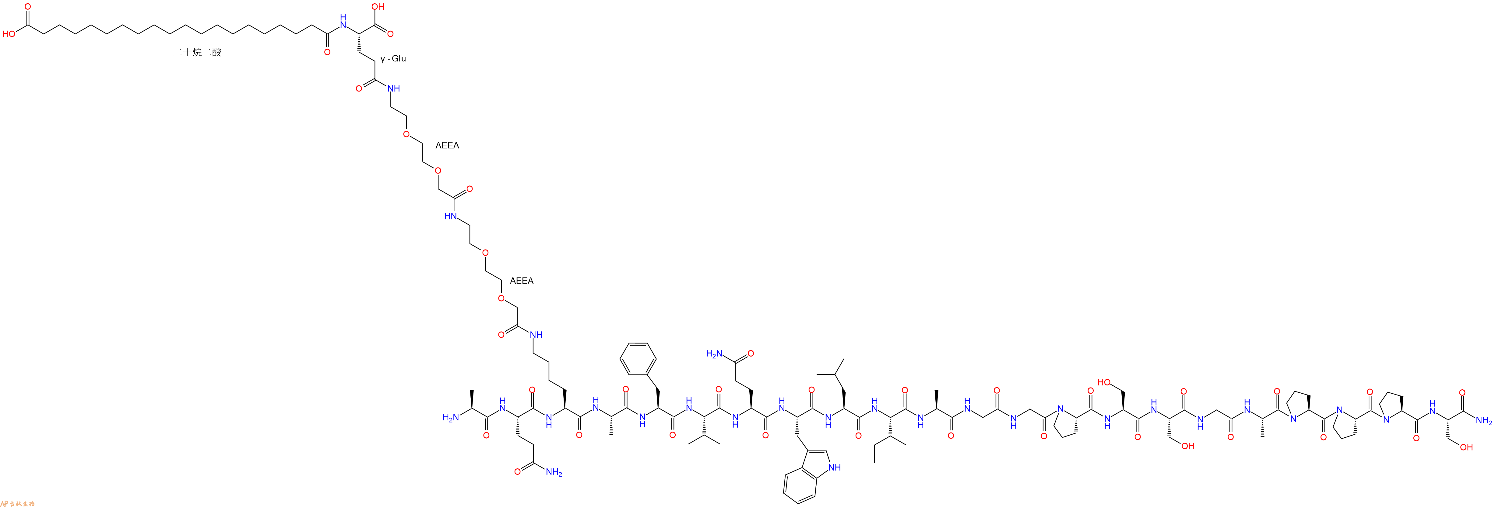 专肽生物产品H2N-Ala-Gln-Lys(AEEA_AEEA_&gamma;Glu_C20二酸)-Ala-Phe-Val-Gln-Trp-Leu-Ile-Ala-Gly-Gly-Pro-Ser-Ser-Gly-Ala-Pro-Pro-Pro-Ser-CONH2