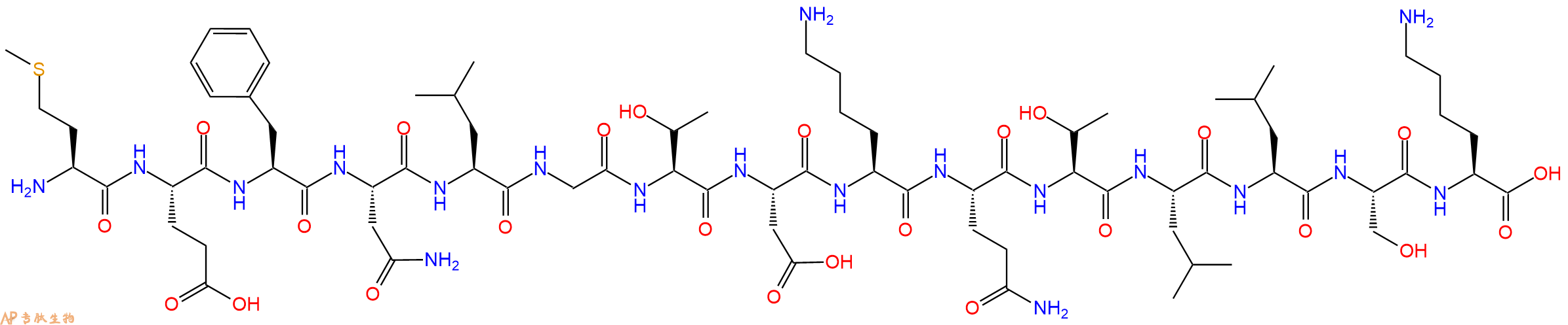 专肽生物产品H2N-Met-Glu-Phe-Asn-Leu-Gly-Thr-Asp-Lys-Gln-Thr-Leu-Leu-Ser-Lys-OH