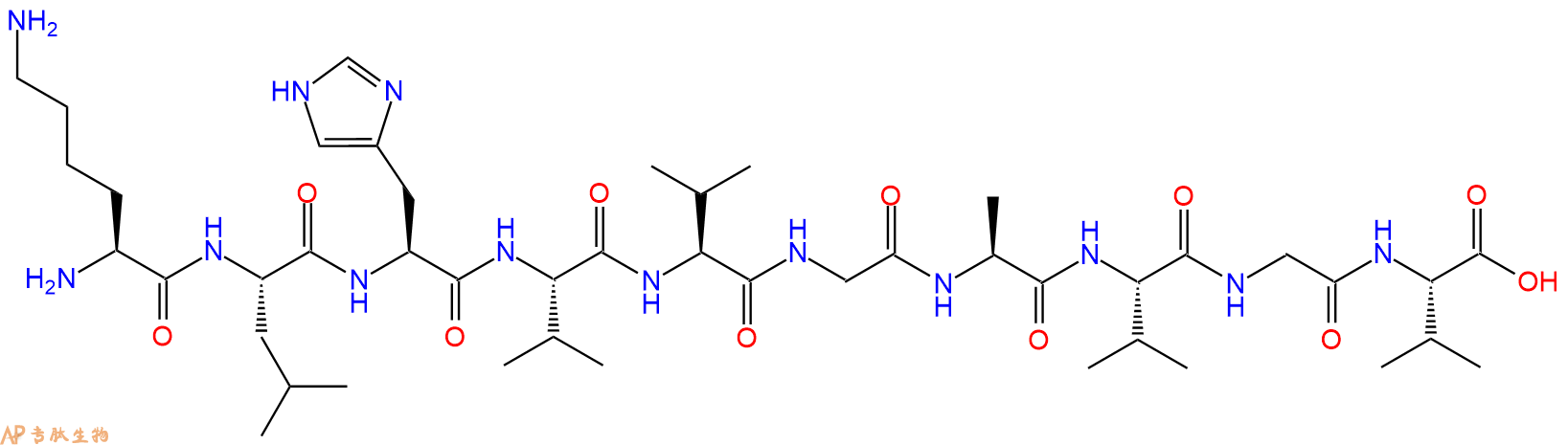 专肽生物产品H2N-Lys-Leu-His-Val-Val-Gly-Ala-Val-Gly-Val-OH