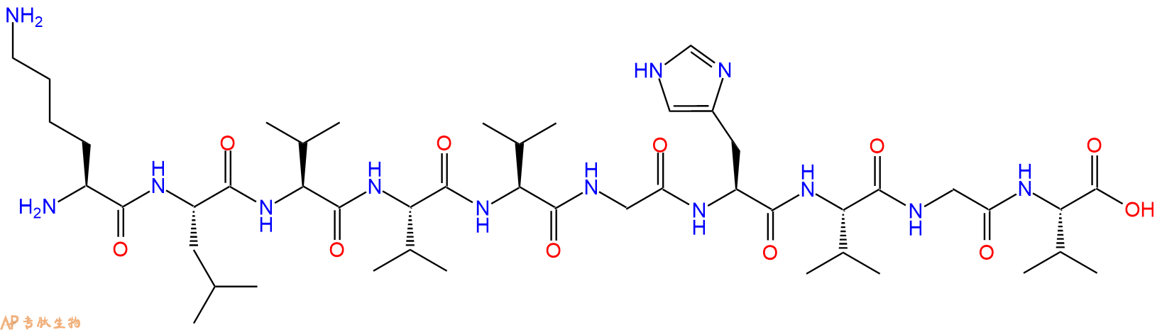 专肽生物产品H2N-Lys-Leu-Val-Val-Val-Gly-His-Val-Gly-Val-OH