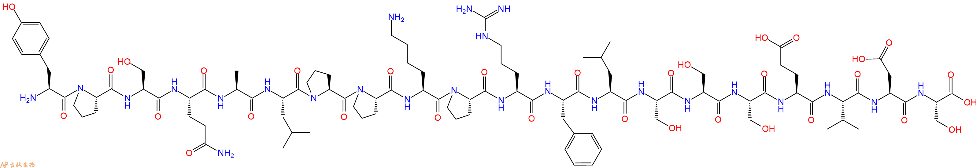 专肽生物产品H2N-Tyr-Pro-Ser-Gln-Ala-Leu-Pro-Pro-Lys-Pro-Arg-Phe-Leu-Ser-Ser-Ser-Glu-Val-Asp-Ser-OH