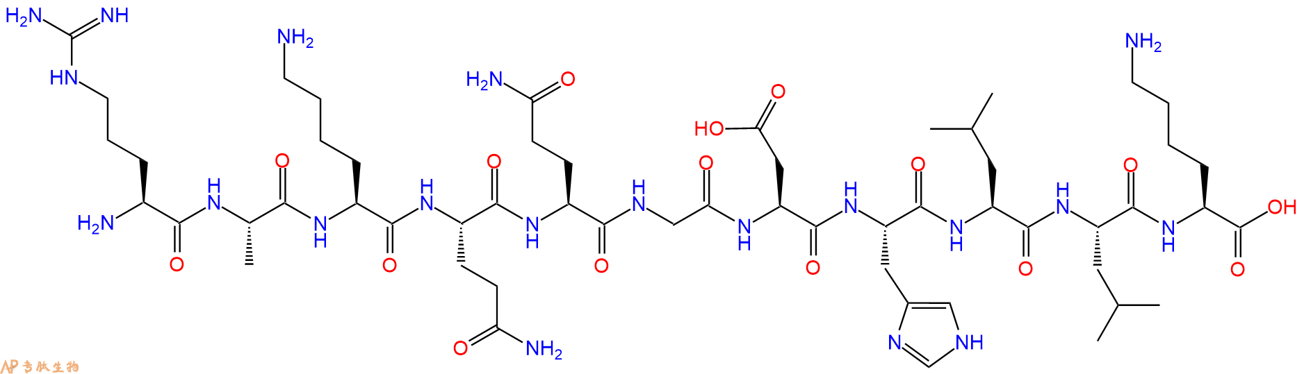 专肽生物产品H2N-Arg-Ala-Lys-Gln-Gln-Gly-Asp-His-Leu-Leu-Lys-OH