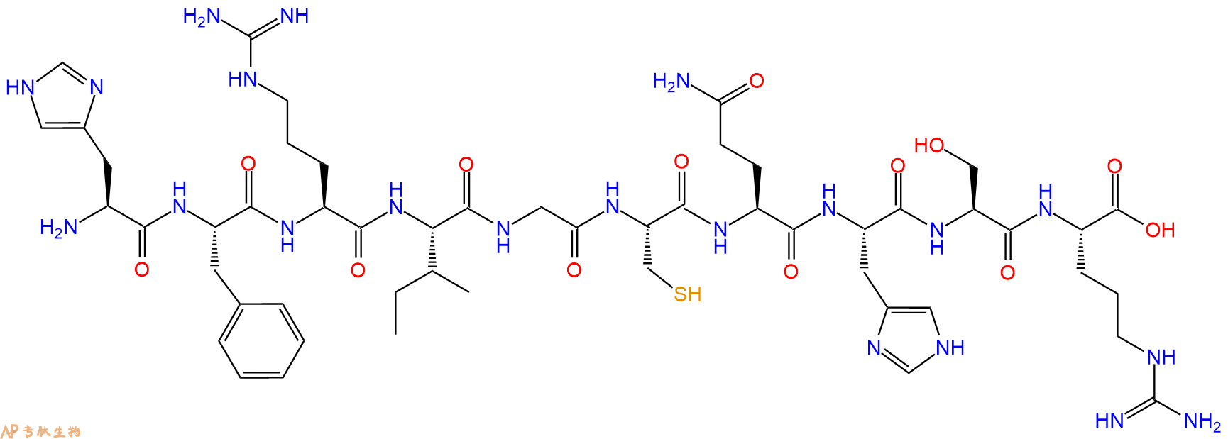 专肽生物产品H2N-His-Phe-Arg-Ile-Gly-Cys-Gln-His-Ser-Arg-OH