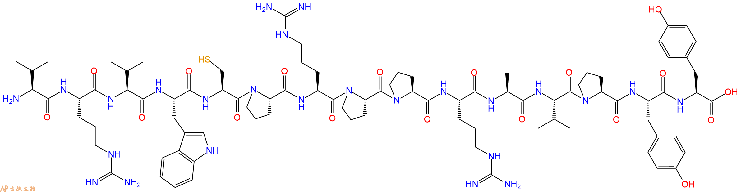 专肽生物产品H2N-Val-Arg-Val-Trp-Cys-Pro-Arg-Pro-Pro-Arg-Ala-Val-Pro-Tyr-Tyr-OH