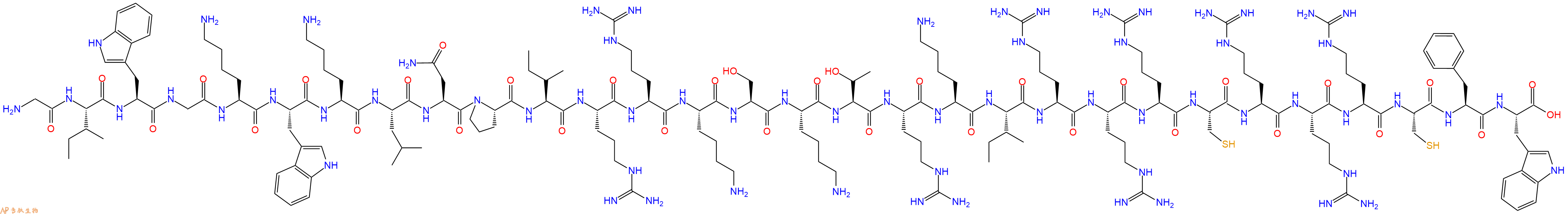 专肽生物产品H2N-Gly-Ile-Trp-Gly-Lys-Trp-Lys-Leu-Asn-Pro-Ile-Arg-Arg-Lys-Ser-Lys-Thr-Arg-Lys-Ile-Arg-Arg-Arg-Cys-Arg-Arg-Arg-Cys-Phe-Trp-OH