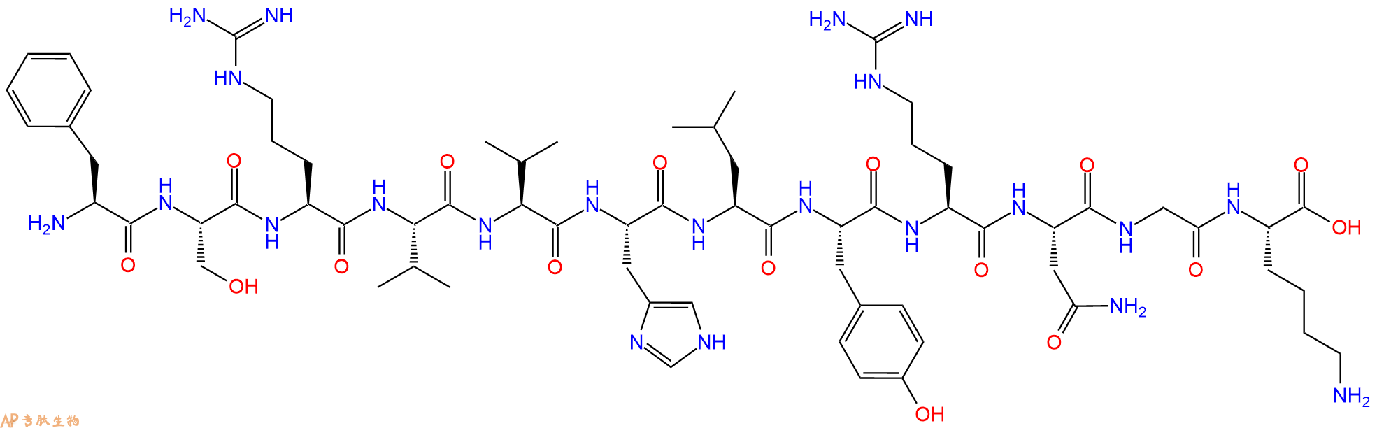专肽生物产品H2N-Phe-Ser-Arg-Val-Val-His-Leu-Tyr-Arg-Asn-Gly-Lys-OH