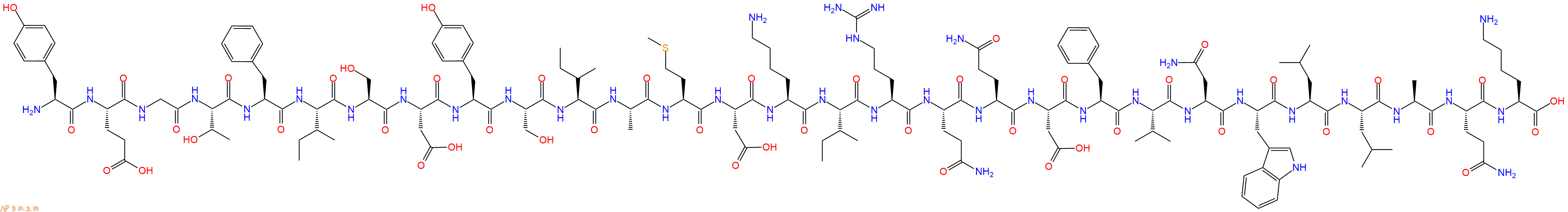 专肽生物产品H2N-Tyr-Glu-Gly-Thr-Phe-Ile-Ser-Asp-Tyr-Ser-Ile-Ala-Met-Asp-Lys-Ile-Arg-Gln-Gln-Asp-Phe-Val-Asn-Trp-Leu-Leu-Ala-Gln-Lys-OH