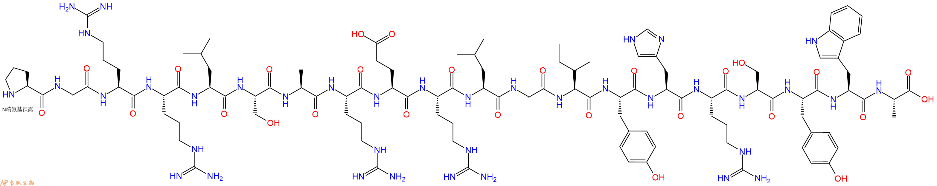 专肽生物产品H2N-Pro-Gly-Arg-Arg-Leu-Ser-Ala-Arg-Glu-Arg-Leu-Gly-Ile-Tyr-His-Arg-Ser-Tyr-Trp-Ala-OH