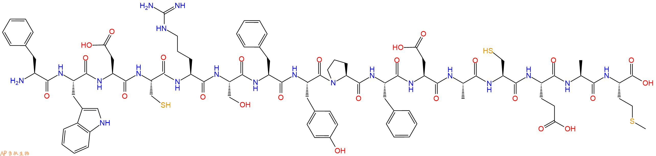 专肽生物产品H2N-Phe-Trp-Asp-Cys-Arg-Ser-Phe-Tyr-Pro-Phe-Asp-Ala-Cys-Glu-Ala-Met-OH