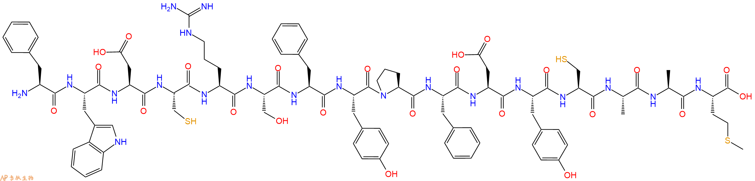 专肽生物产品H2N-Phe-Trp-Asp-Cys-Arg-Ser-Phe-Tyr-Pro-Phe-Asp-Tyr-Cys-Ala-Ala-Met-OH