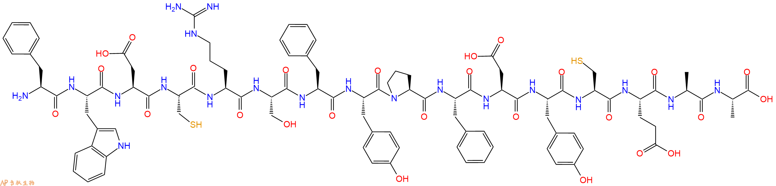 专肽生物产品H2N-Phe-Trp-Asp-Cys-Arg-Ser-Phe-Tyr-Pro-Phe-Asp-Tyr-Cys-Glu-Ala-Ala-OH